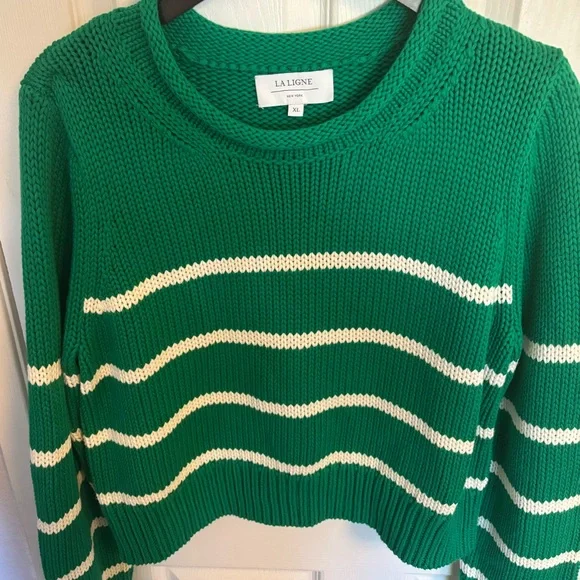 La Ligne x Sakara Mini Marina Striped Cotton Sweater in Kelly Green White, XL - Picture 6 of 11